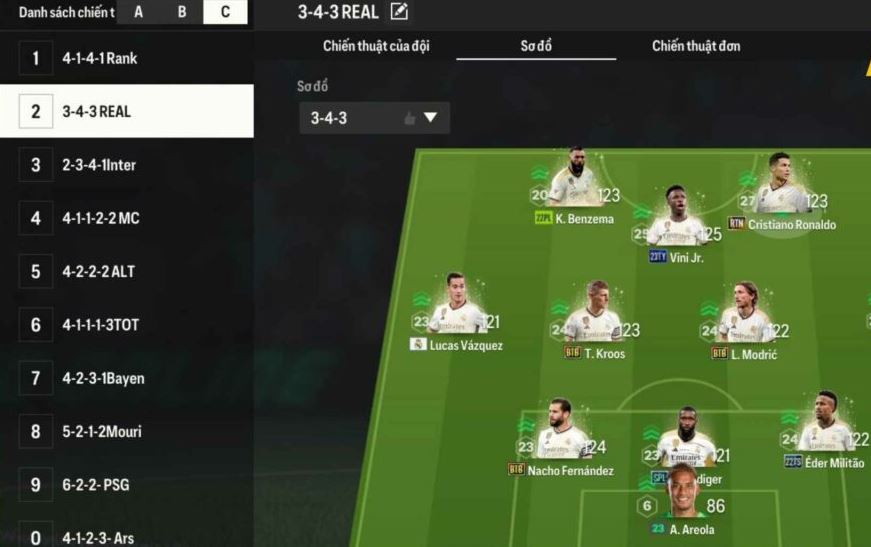 Hội viên hãy phân bổ vị trí các cầu thủ hợp lý